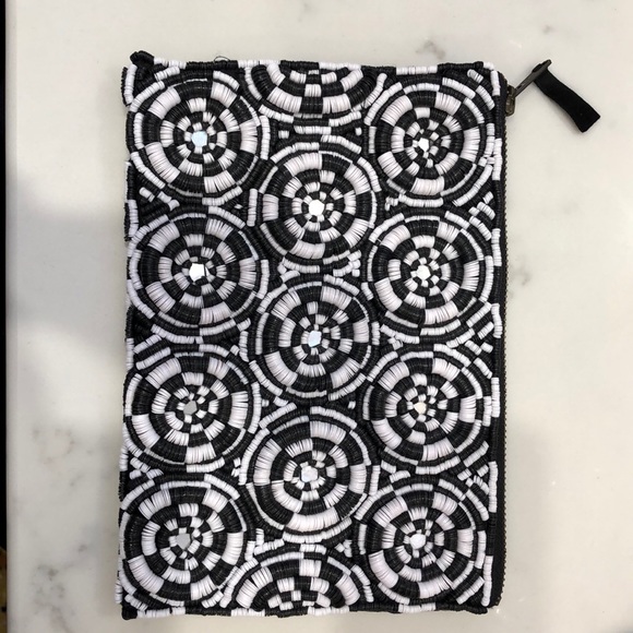 Anthropology black and white beaded clutch - Picture 1 of 2